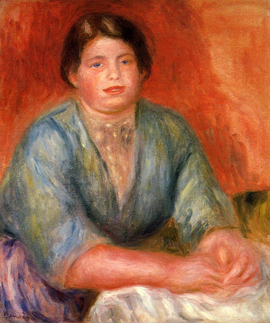 Seated woman in a blue dress 1915